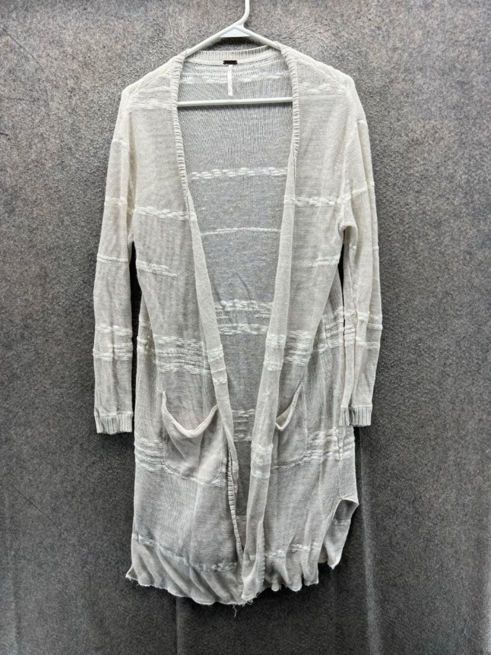 Free People Cardigan Sweater Women XS White V Neck Open Knit Pockets Lightweight